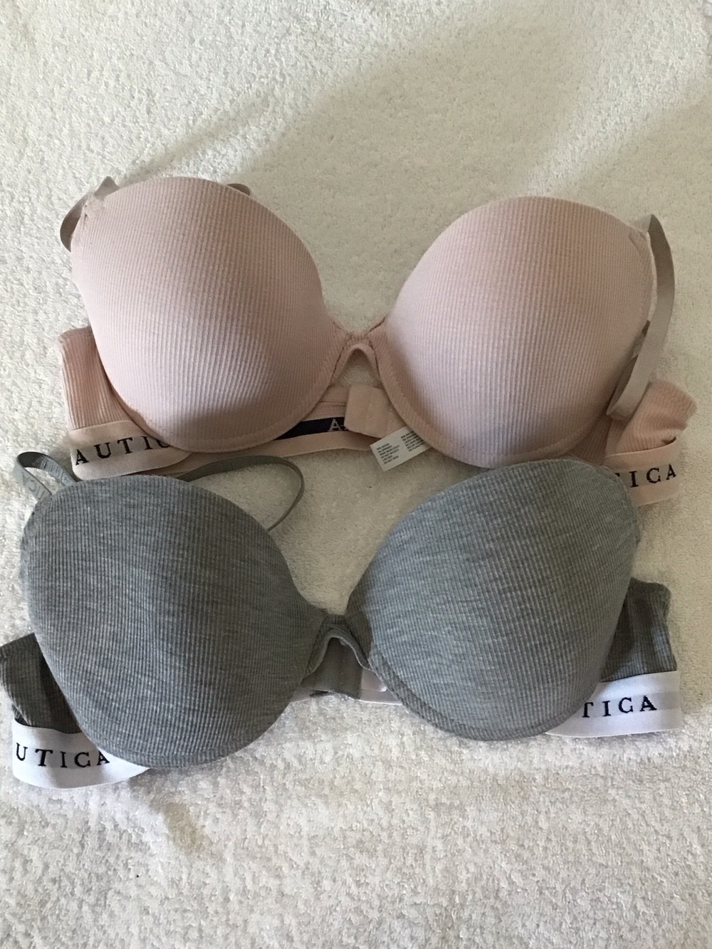 Nautica Ribbed Light Pink and Gray T-Shirt Bra Duo